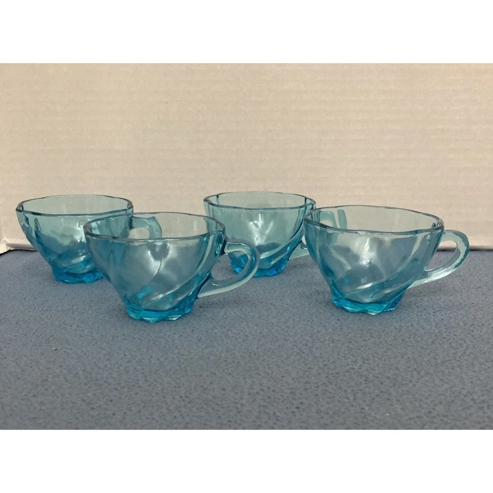 Hazel-Atlas‎ Capri Azure Blue Seashell Swirl Snack Cup - Set of 4